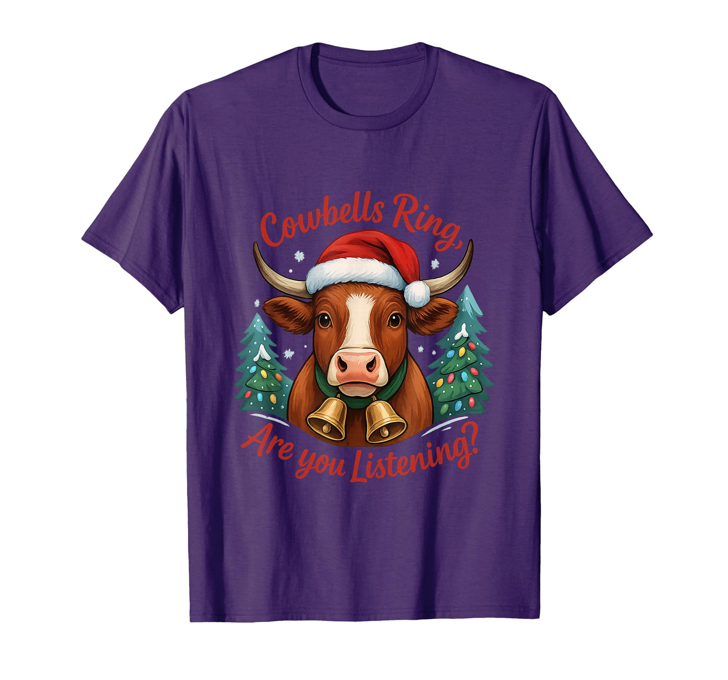 Cute Brown Christmas Cow Funny Merry Cows Lover Santa Humor T-Shirt