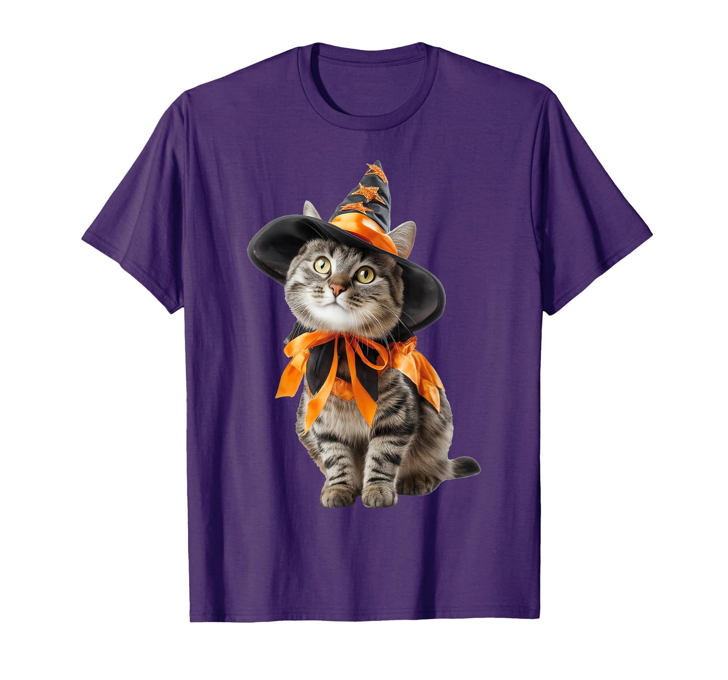 Cat Wearing Witch Wizard Costume Funny Halloween Graphic T-Shirt