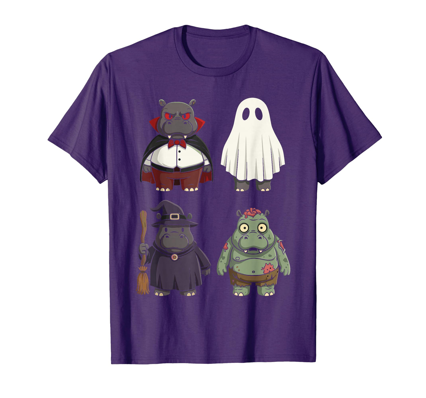 Funny Halloween Hippo Costumes, Zombie Witch Ghost Vampire T-Shirt