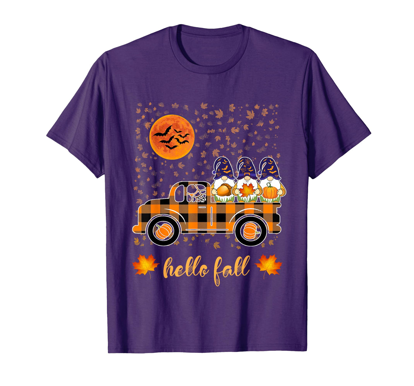 Funny Halloween Gnomes Witch Holding Pumpkin Riding Truck T-Shirt