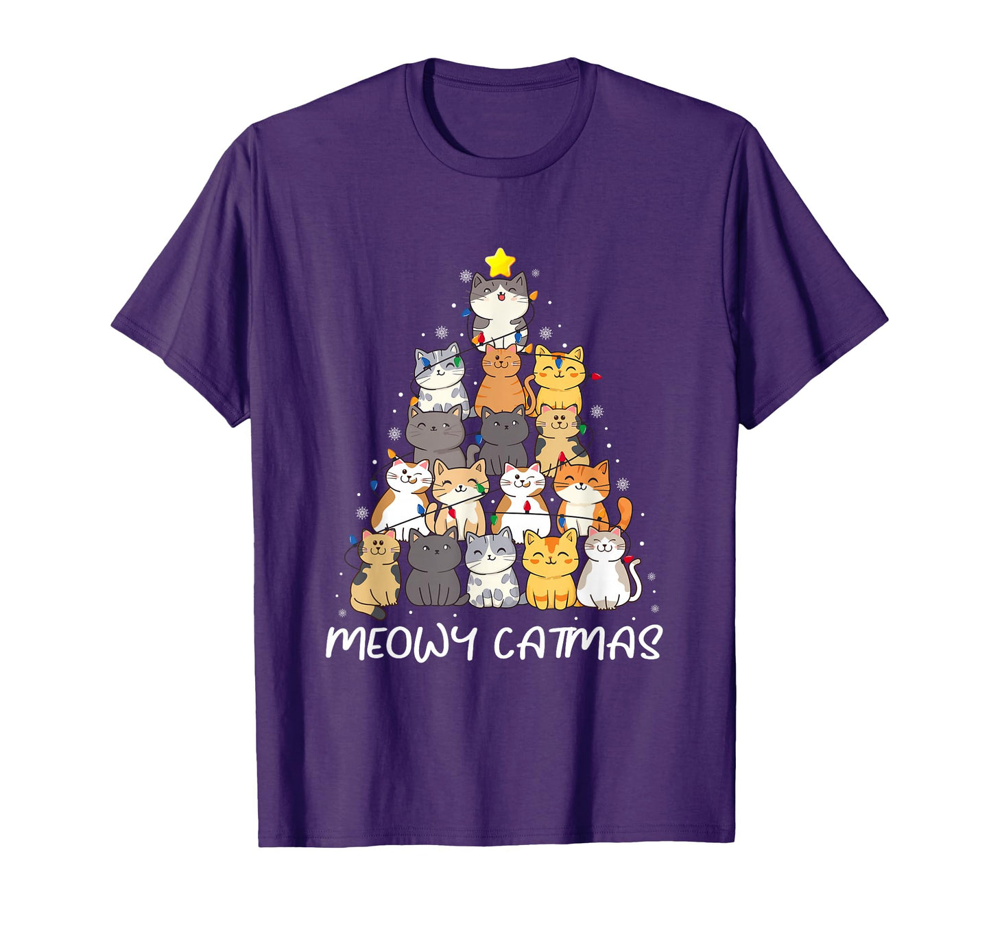Meowy Catmas Cat Christmas Tree Merry Catmas Boys Girls Kids T-Shirt