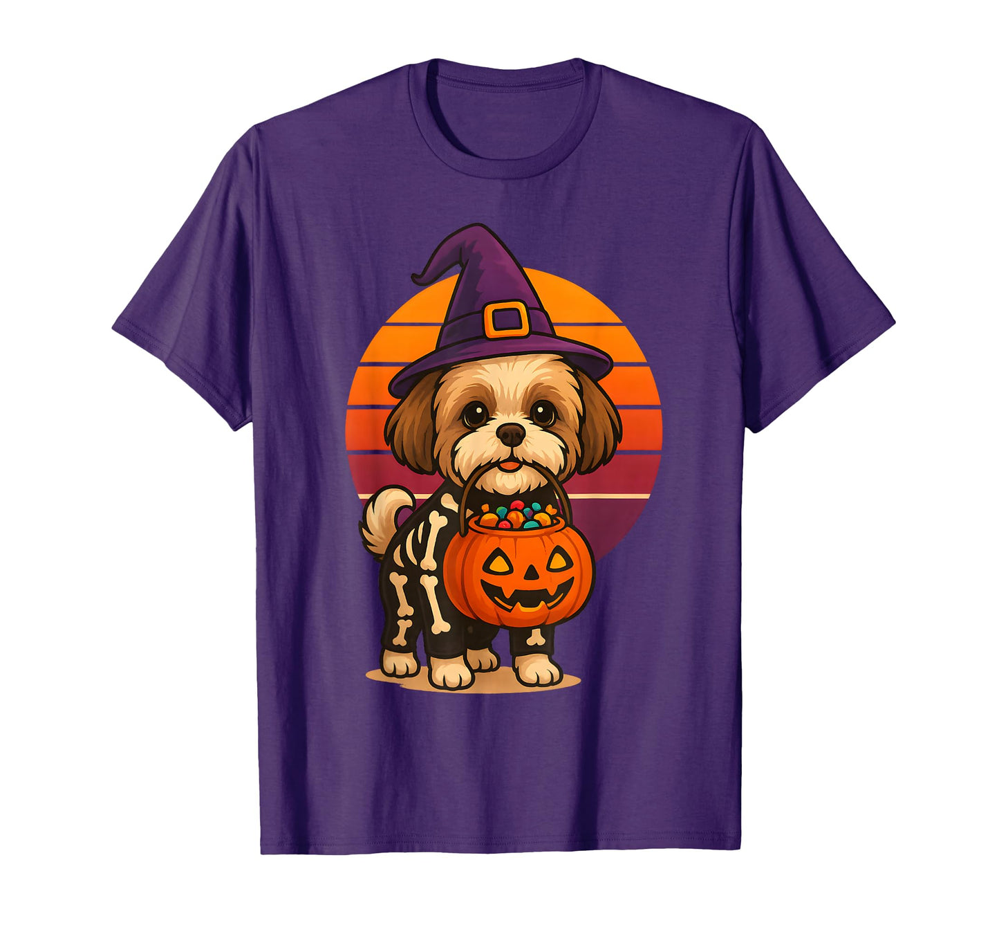 Shih Tzu Dog Halloween Spooky Skeleton Trick or Treat T-Shirt