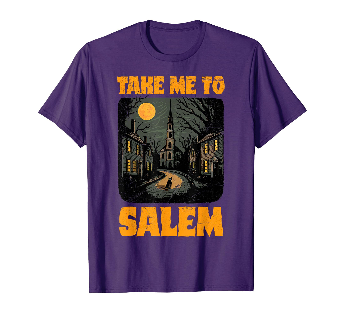 Vintage Take Me to Salem Halloween Spooky Season Black Cat T-Shirt