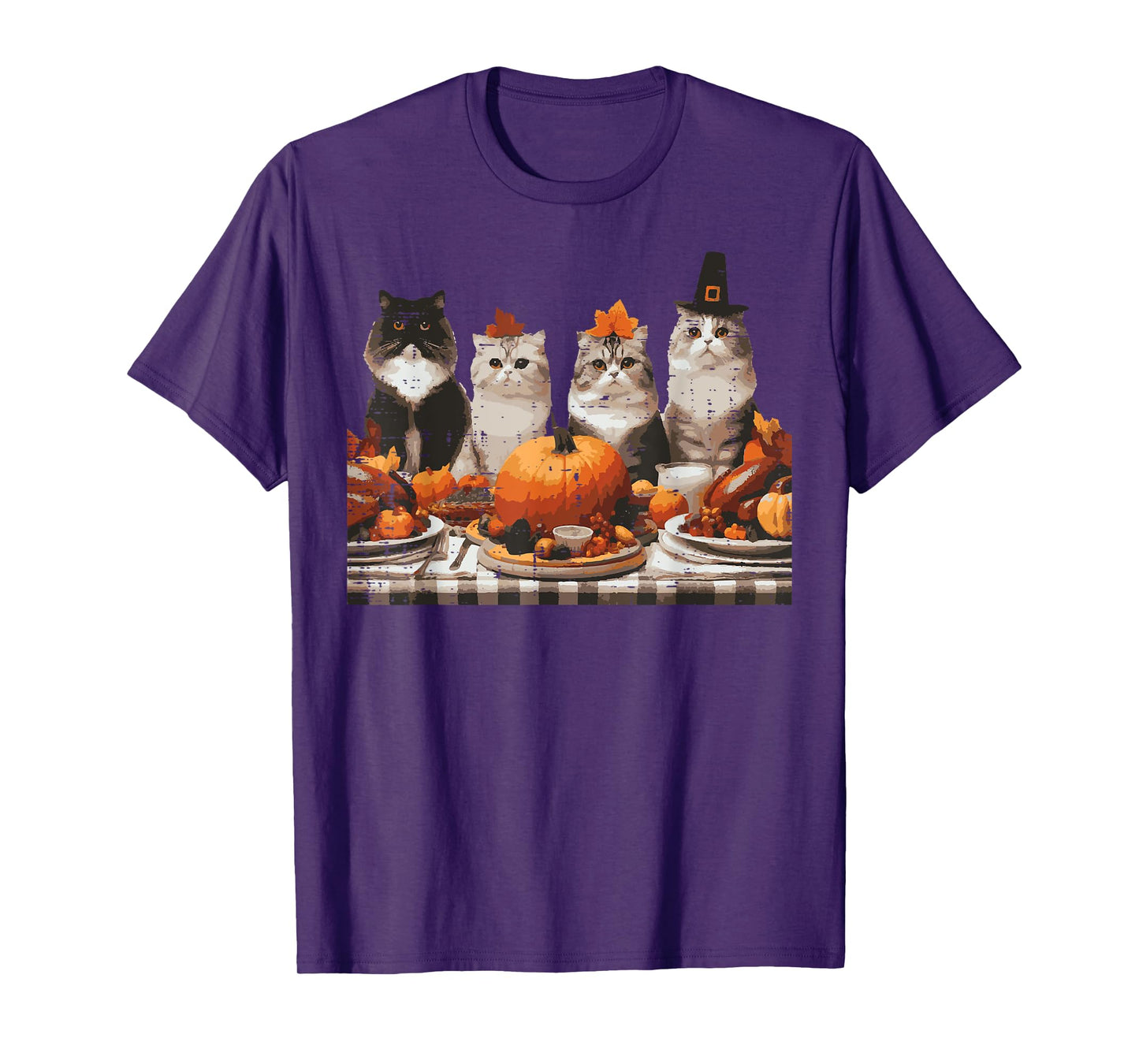 Thanksgiving Cats Dinner Feast Vintage Fall Men Women Kids T-Shirt