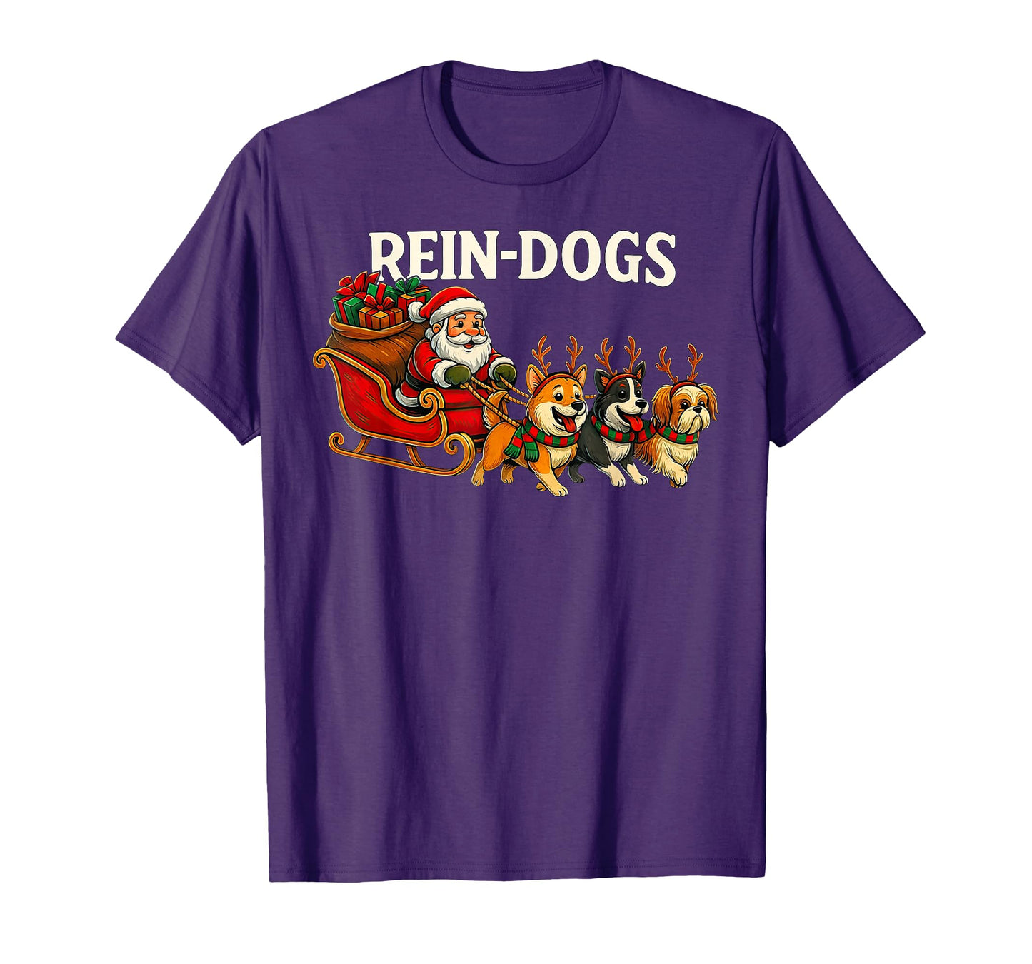 Reindogs Cute Sleigh Dogs Funny Santa Xmas T-Shirt