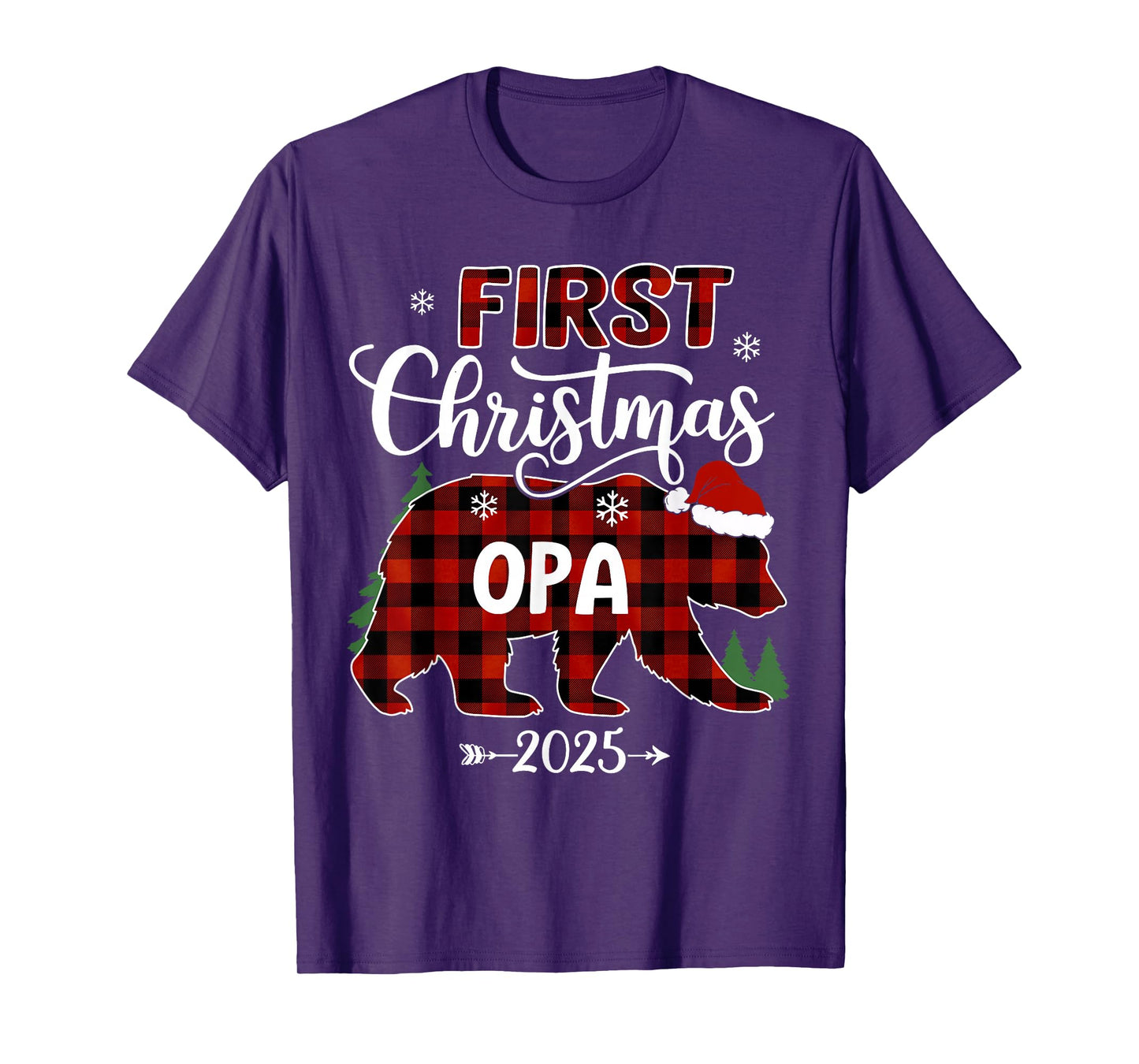 Pregnancy First Christmas Opa Red Plaid Bear Santa 2025 T-Shirt