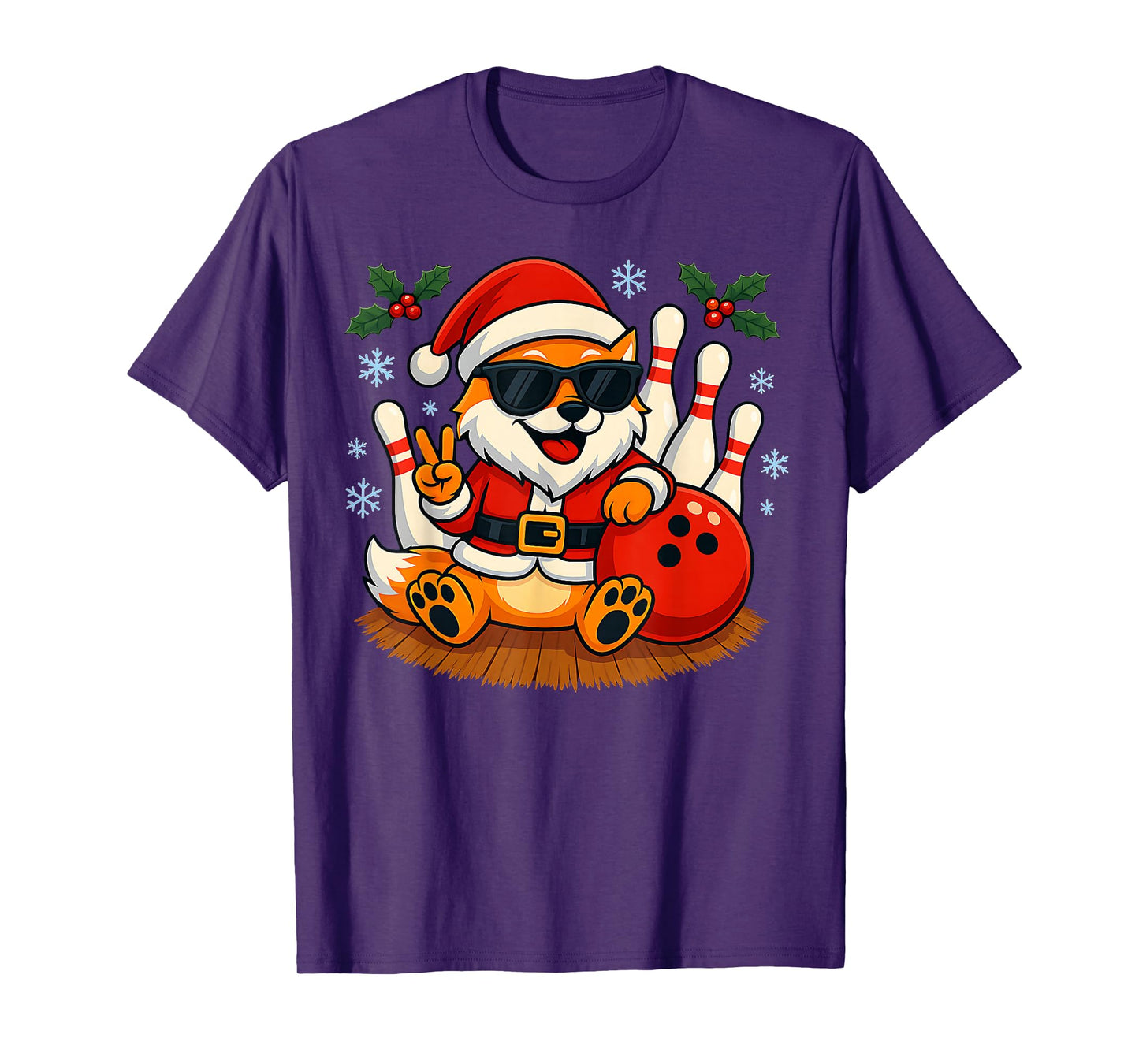 Santa Foxe Bowling Christmas Funny Holiday Vibes Men Women T-Shirt