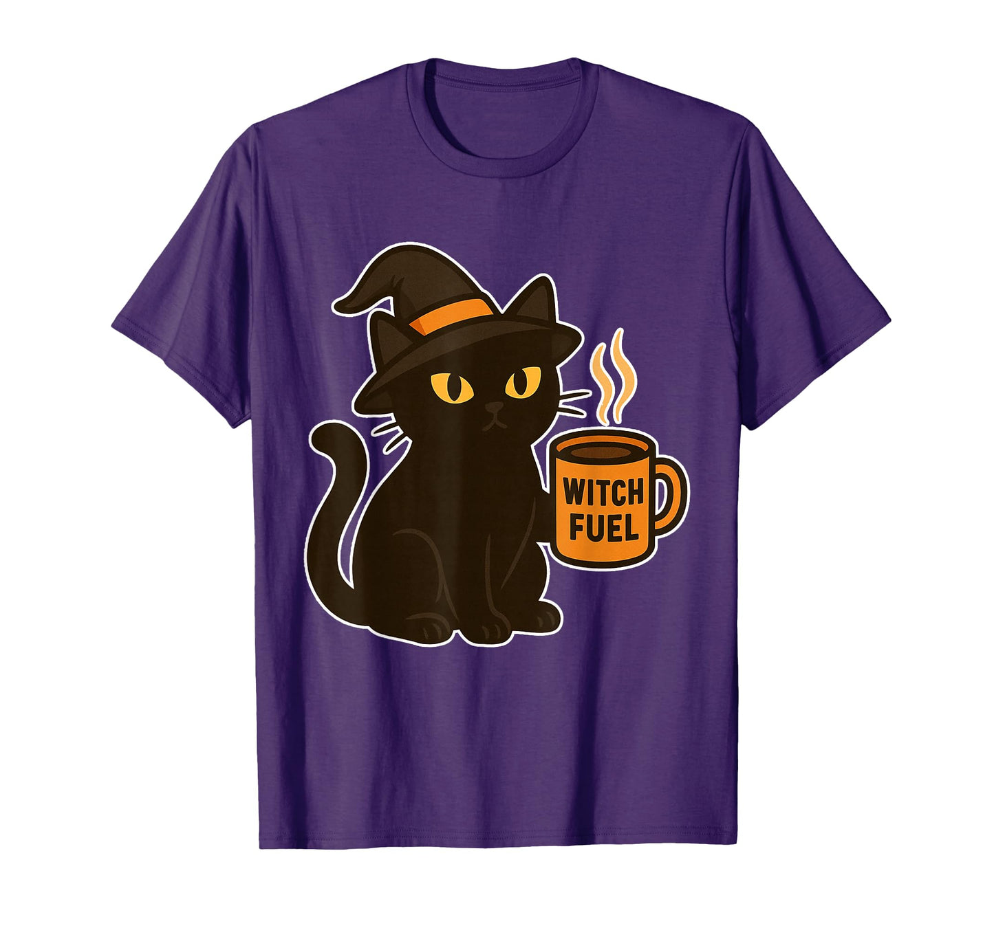 Witch Fuel Black Halloween Cat Drinking Pumpkin Spice Coffee T-Shirt