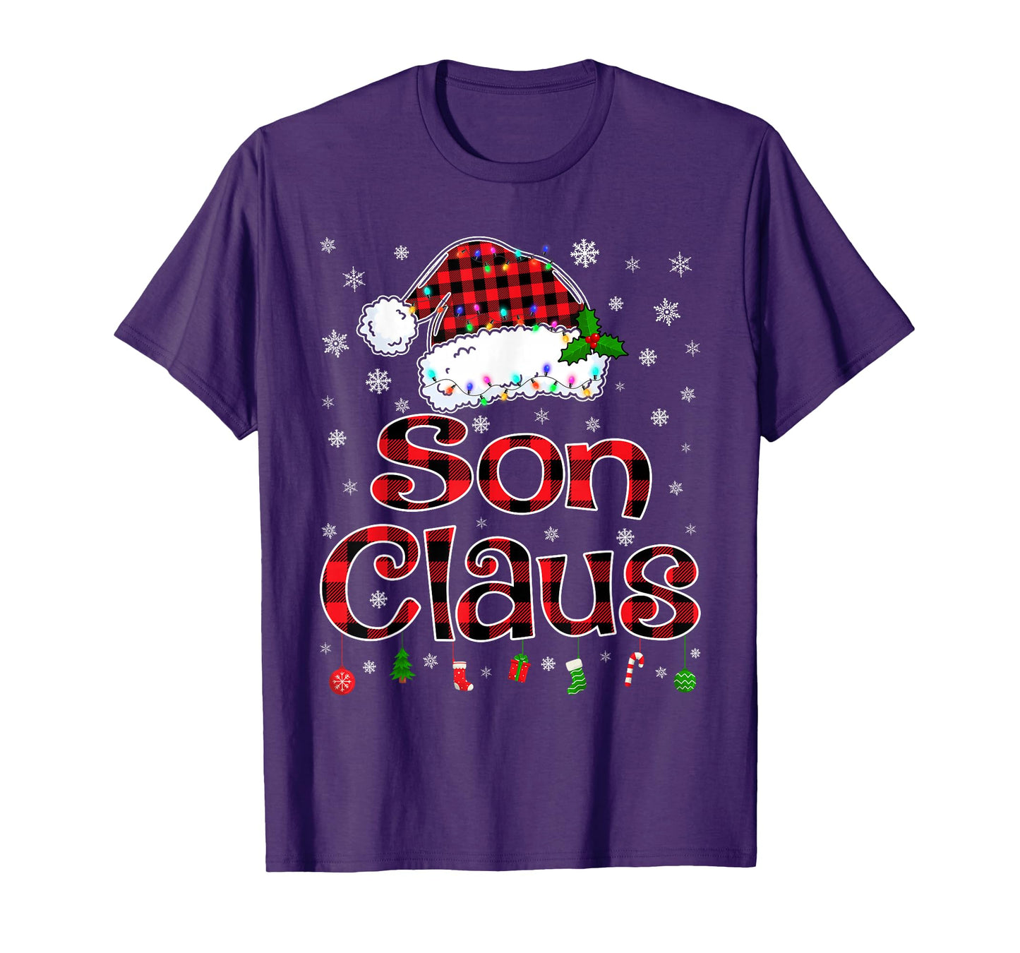Son Claus Christmas Lights Xmas Pajama Matching Family T-Shirt