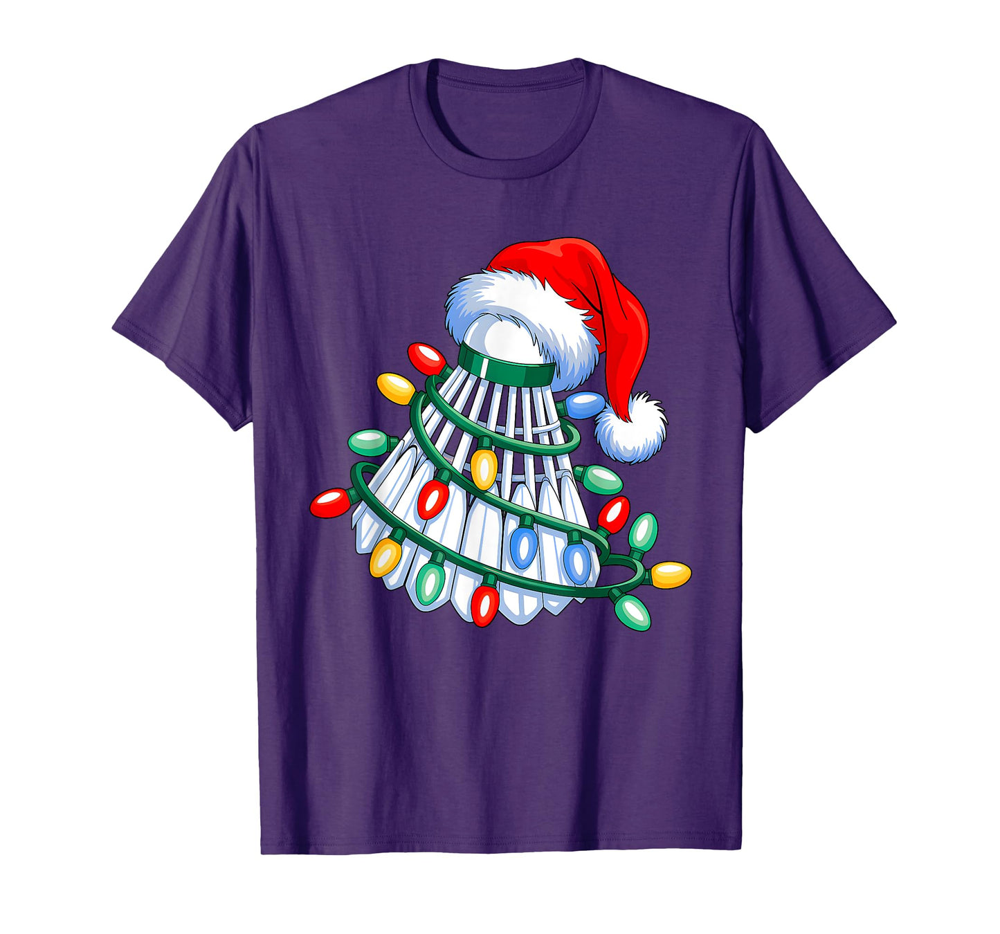 Badminton Santa Hat Christmas Badminton Lover Xmas Lights T-Shirt