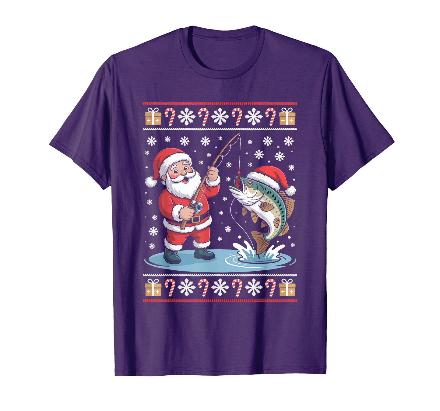 Funny Santa Claus Fishing Ugly Christmas Sweater Fisherman T-Shirt