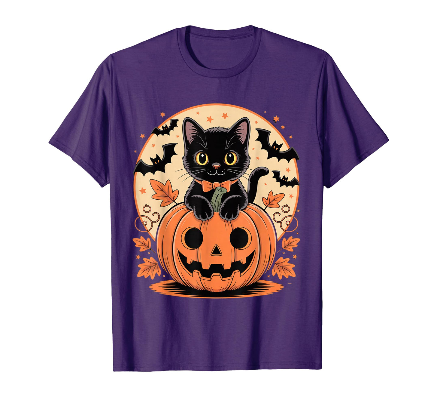 Retro Black Cat Halloween Pumpkin Costume for Women Men Kids T-Shirt