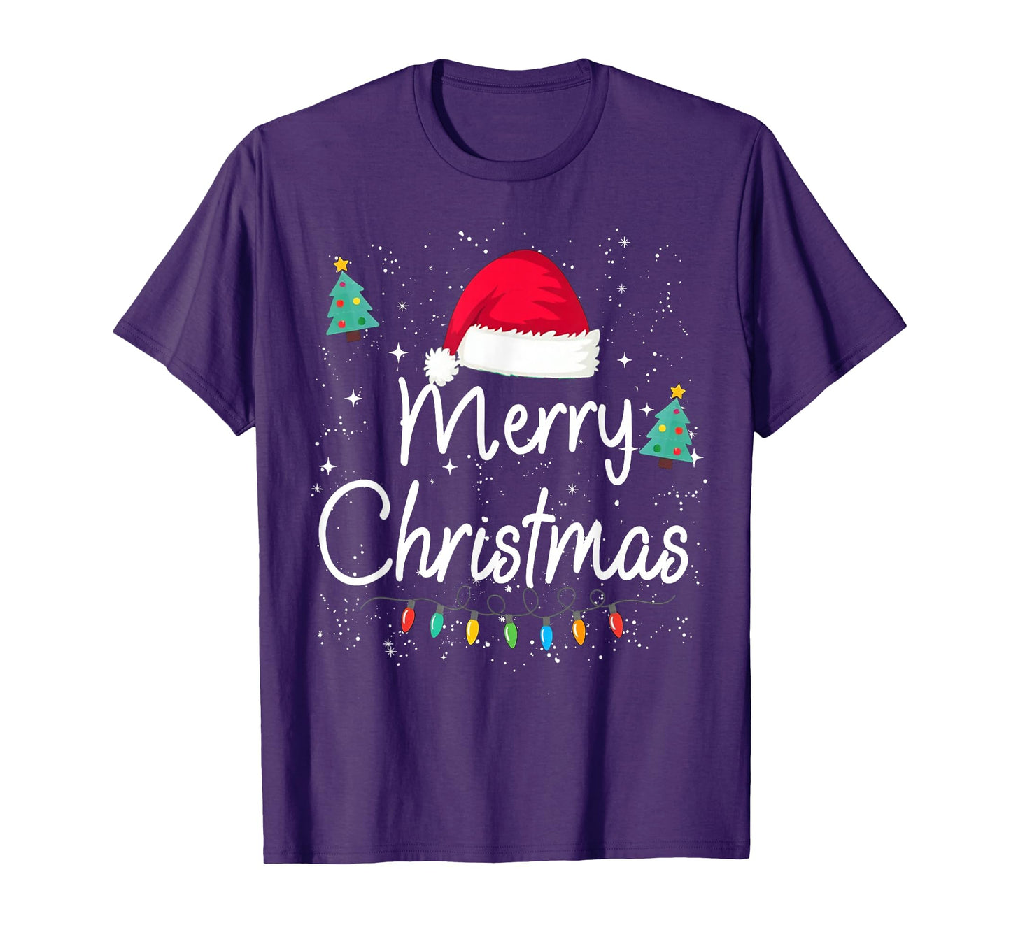 Merry Christmas Family Xmas Santa Hat Lights Men Women Kids T-Shirt