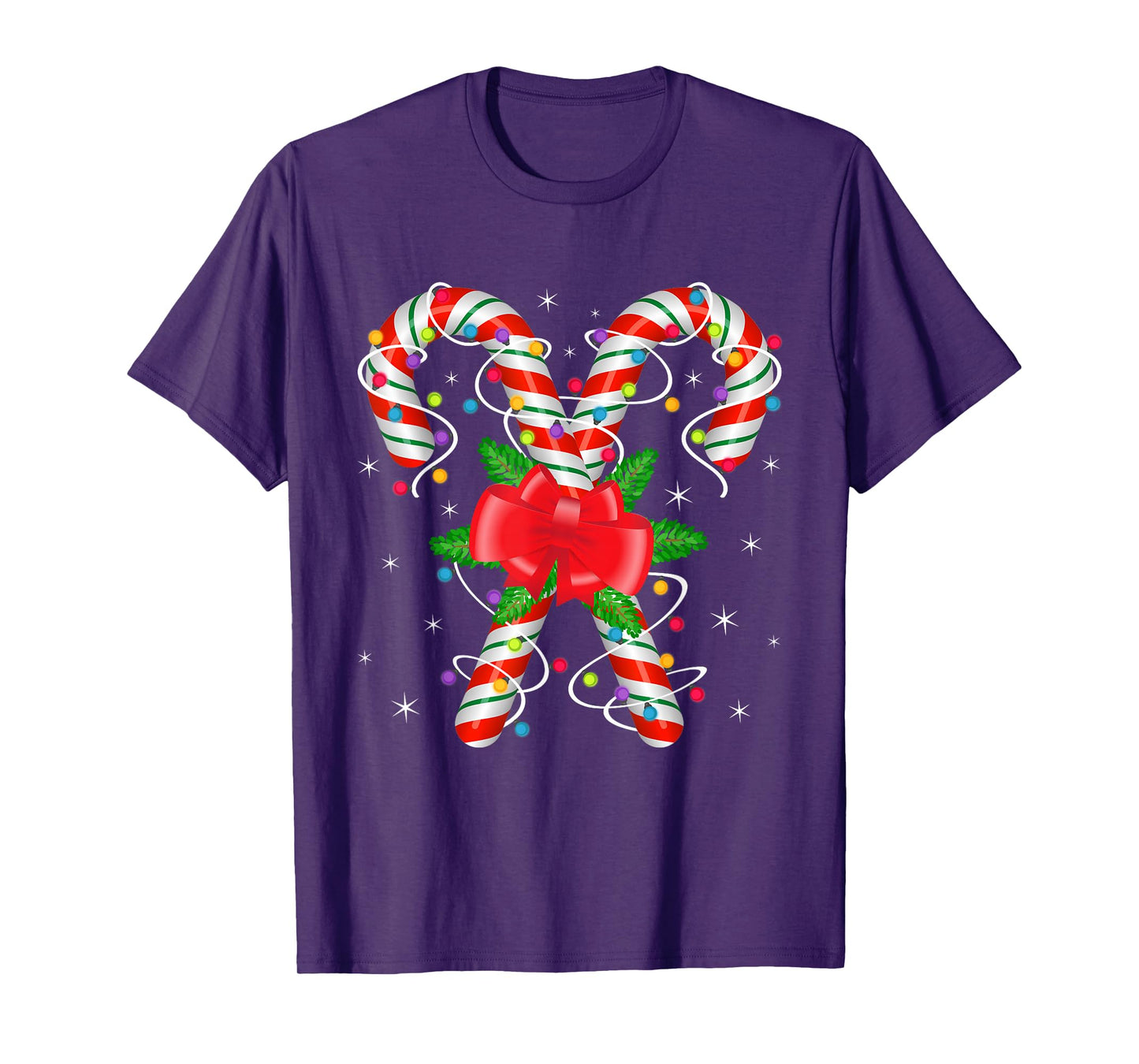 Coquette Bow Candy Cane Crew Christmas Sweet Xmas Lights T-Shirt