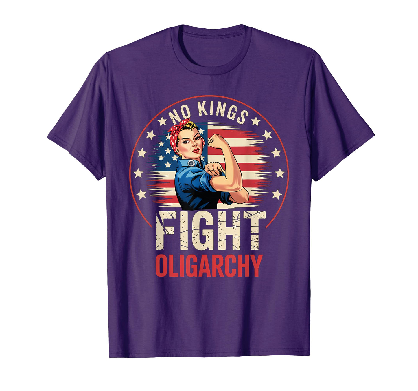 Vintage No Kings Fight Oligarchy Woman's Girl America Flag T-Shirt