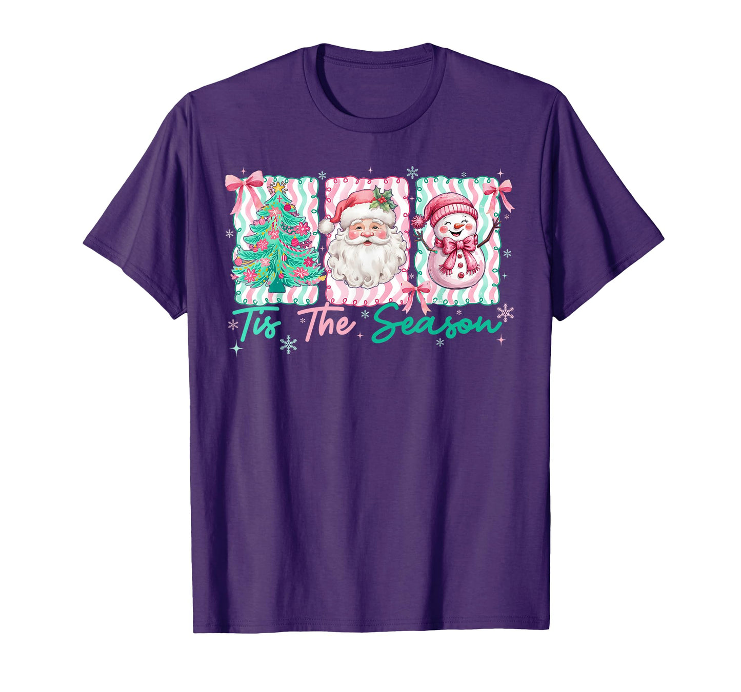 Preppy Tis The Season Santa Snowman Merry Christmas Tree T-Shirt
