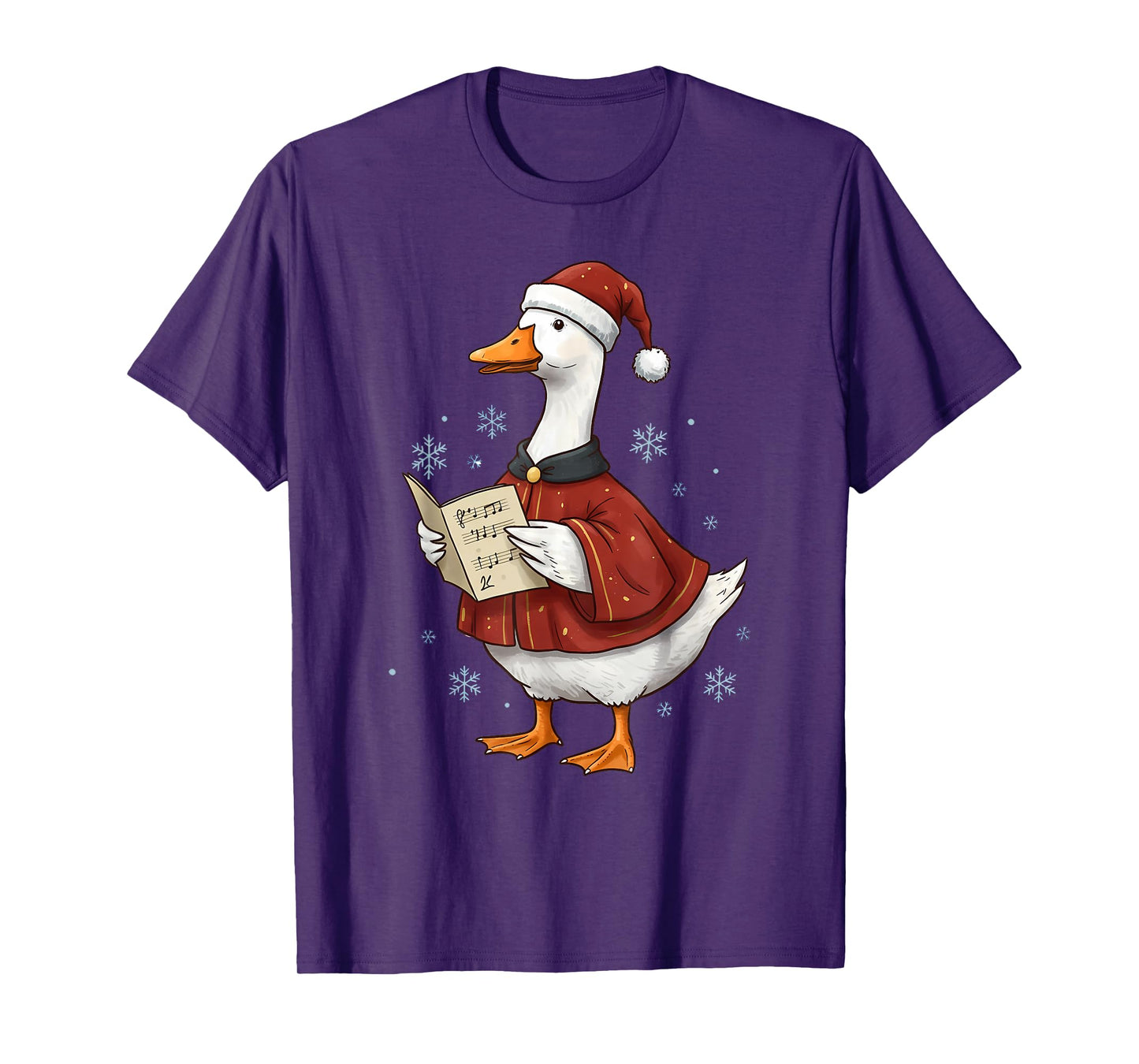 Festive Goose Caroler in Santa Hat Christmas Holiday T-Shirt