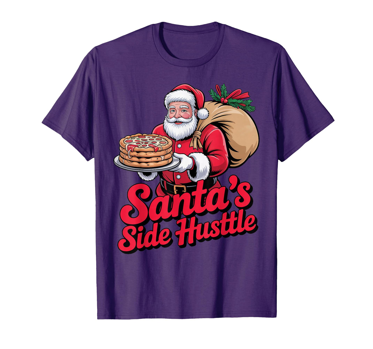 Santa’s Side Hustle - Santa Delivering Pizza on Scooter T-Shirt