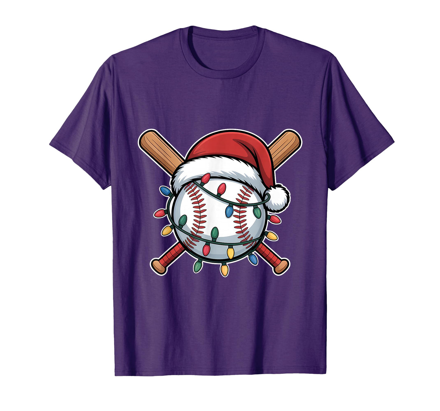 Funny Christmas Baseball Santa Hat Xmas Lights Holiday T-Shirt