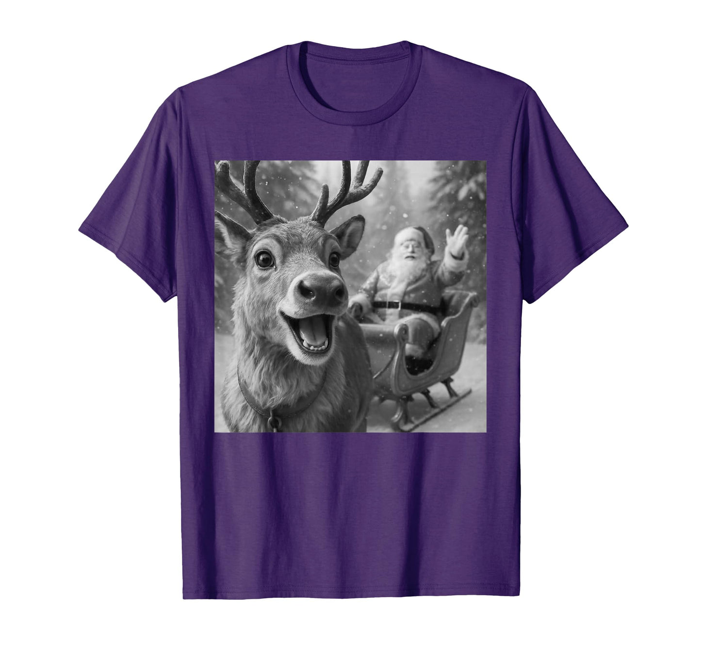 Funny Santa Claus in Sleigh with Reindeer Christmas Holiday T-Shirt