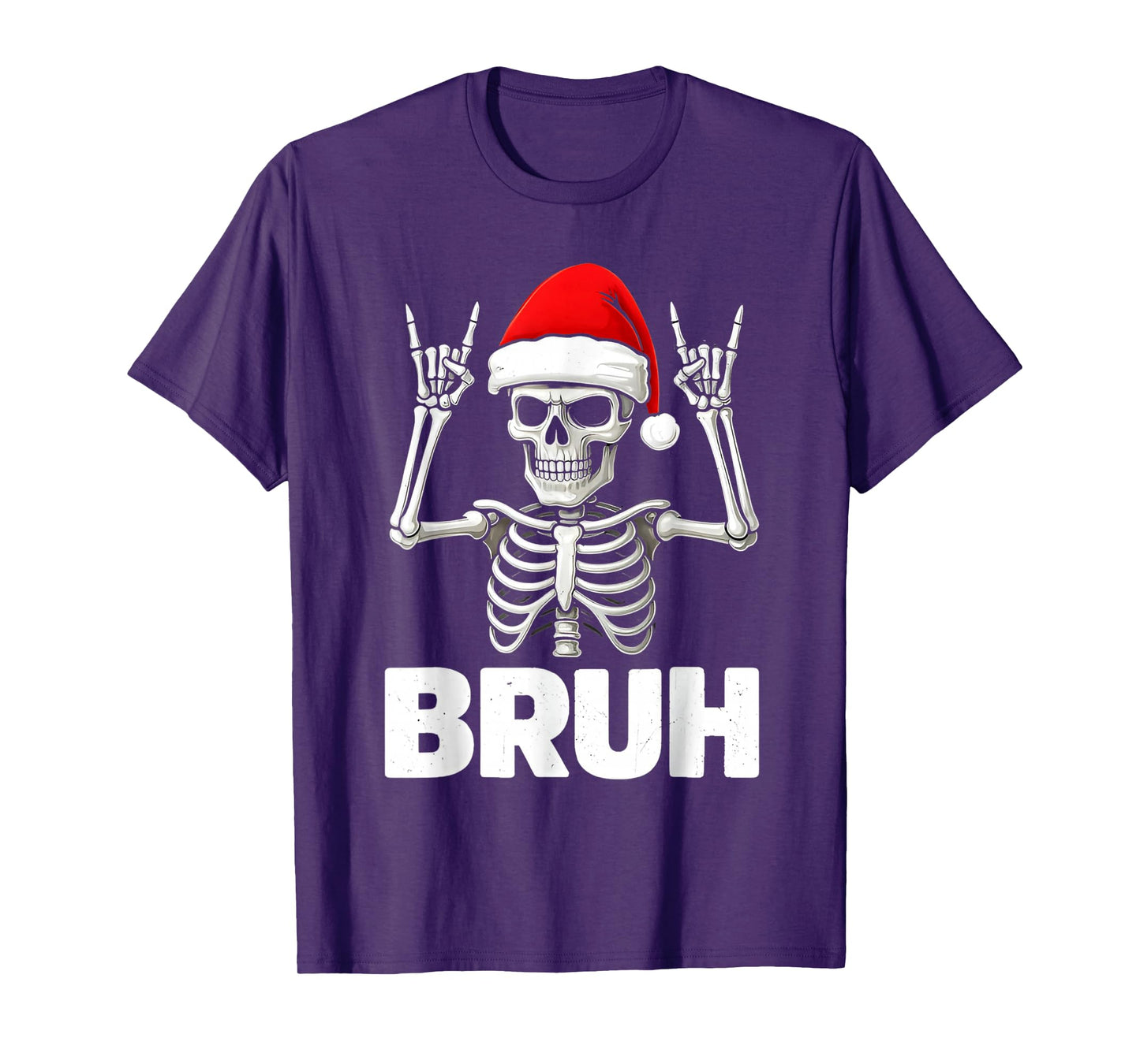 Bruh Skeleton Rock on Christmas Santa Hat for Men Boys Kids T-Shirt