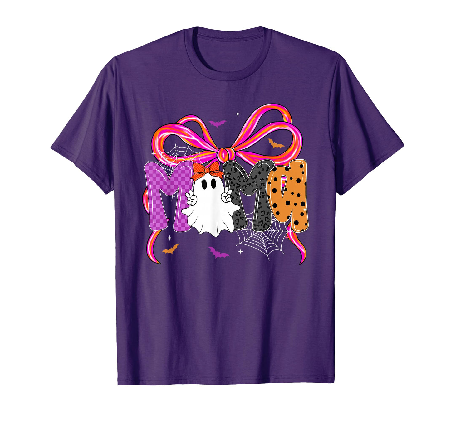Mama Halloween Coquette Ghost, Funny Checkered Spooky Mama T-Shirt