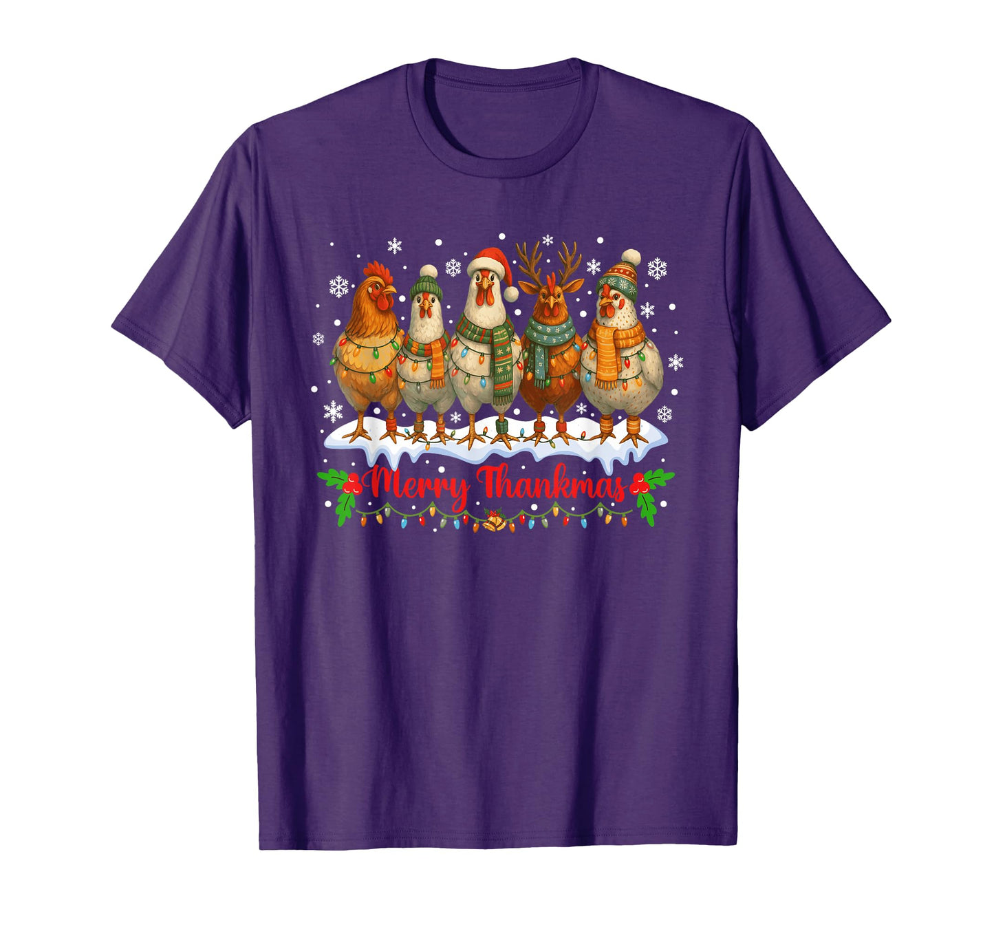 Family Matching Christmas Chicken Lights Farm Animal Funny T-Shirt