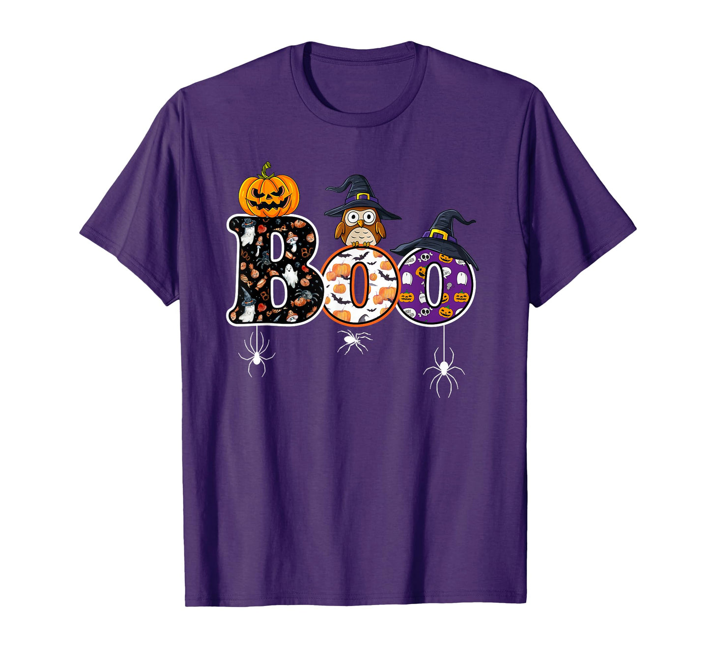 Funny Halloween Boo Owl with Witch Hat Spiders Boy Girl Kids T-Shirt