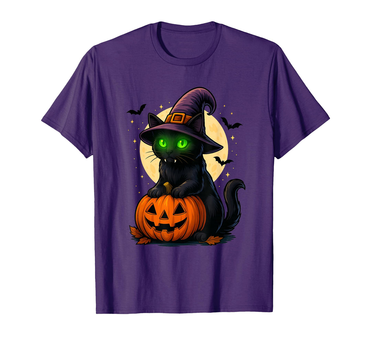 Halloween Black Cat with Pumpkin and Moon T-Shirt