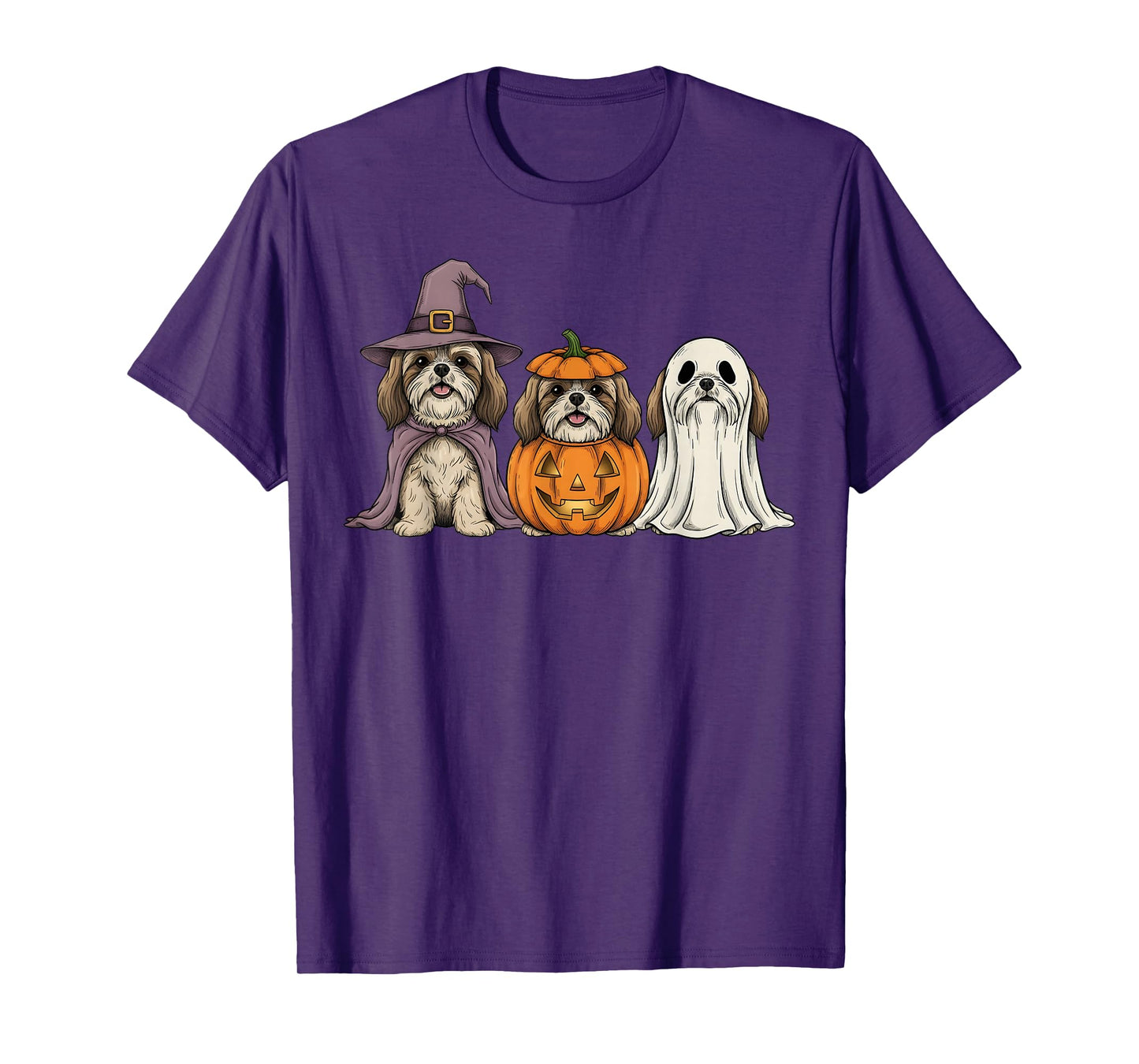 Spooky Ghost Shih Tzu Pumpkin Halloween Dog Lover T-Shirt