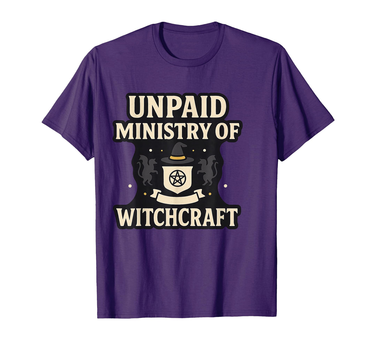 Unpaid Ministry of Witchcraft Satire Funny Witch Seal Humor T-Shirt