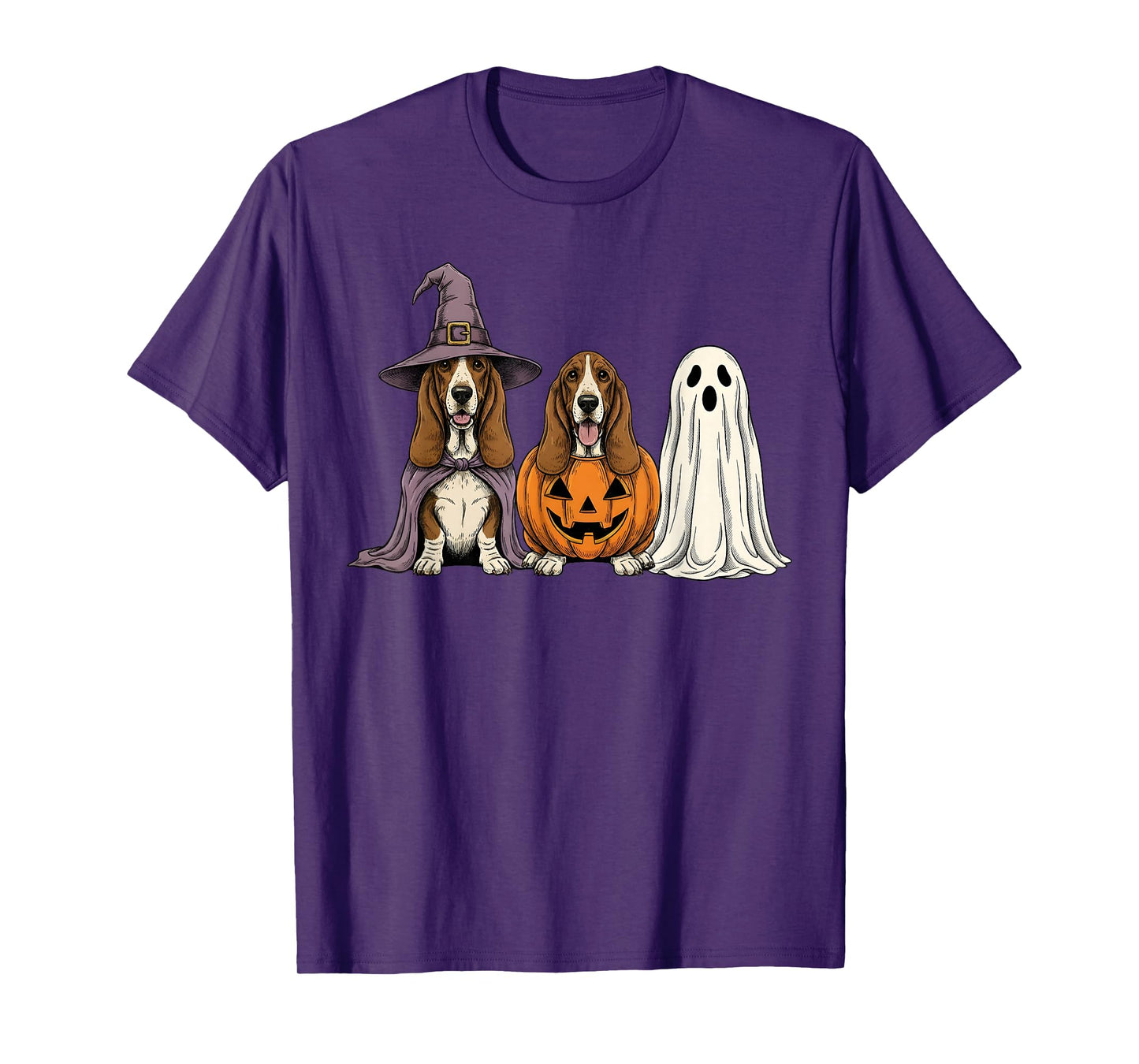 Spooky Ghost Basset Hound Pumpkin Halloween Dog Lover T-Shirt