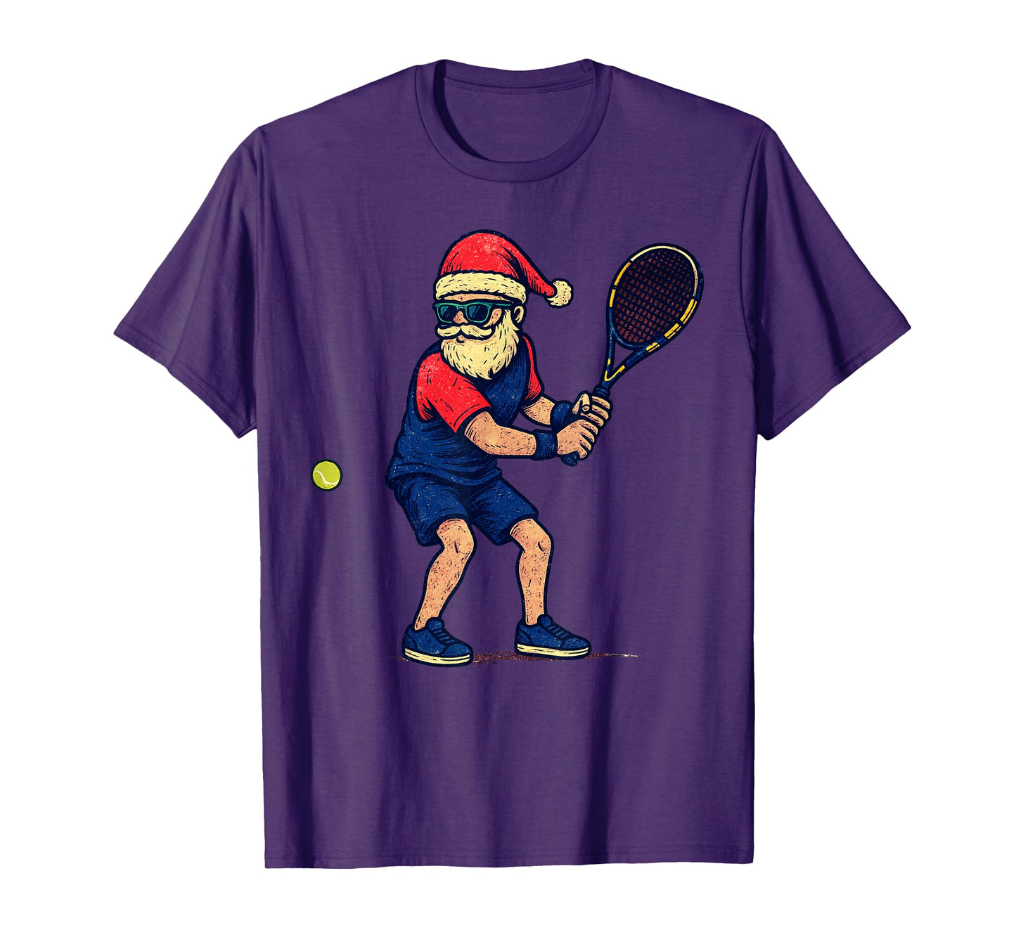 Santa Playing Tennis Christmas Vintage Funny Xmas T-Shirt