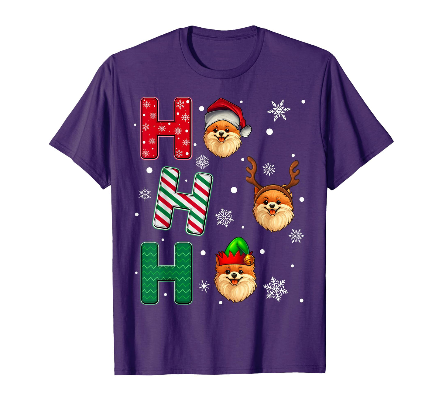 Ho Ho Ho Pomeranian Dog Matching Christmas Santa Elf Xmas T-Shirt