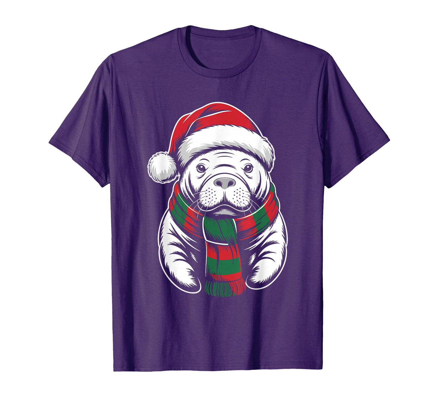 Manatee Xmas Santa Hat Scarf Christmas Costume T-Shirt