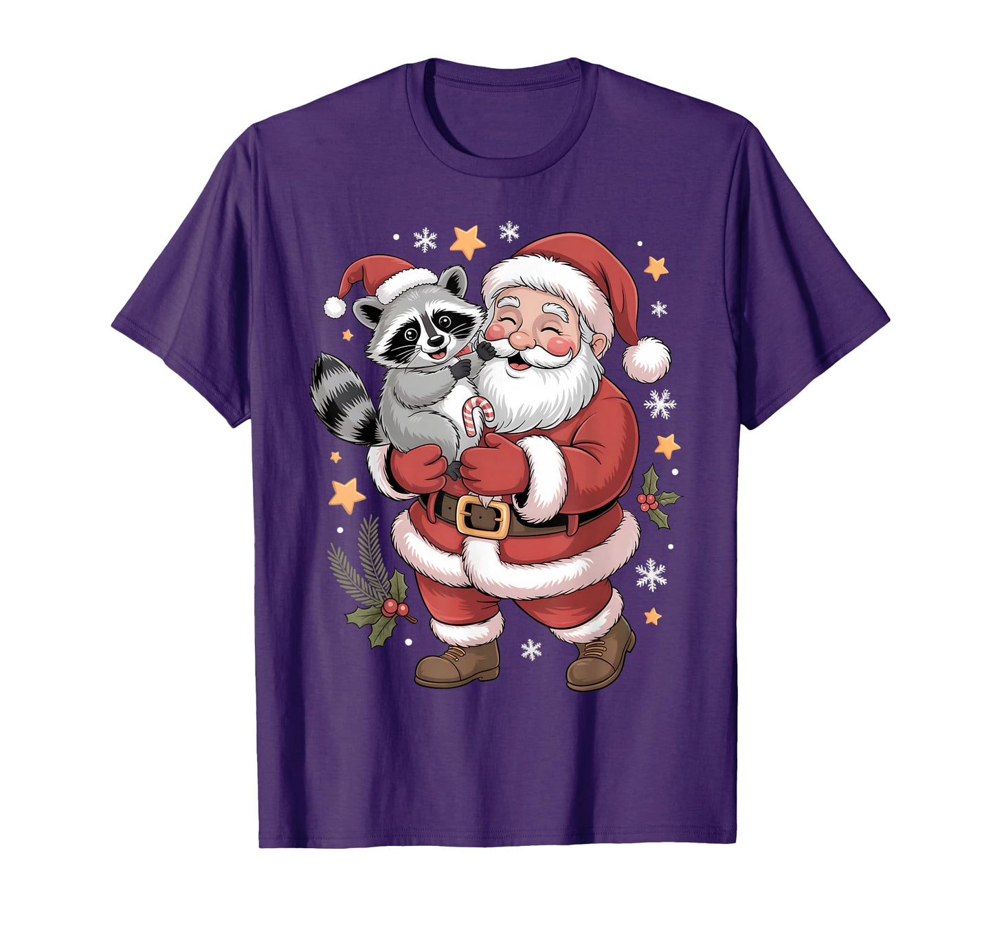 Cute Raccoon Santa Christmas Holiday Cartoon Funny Raccoons T-Shirt