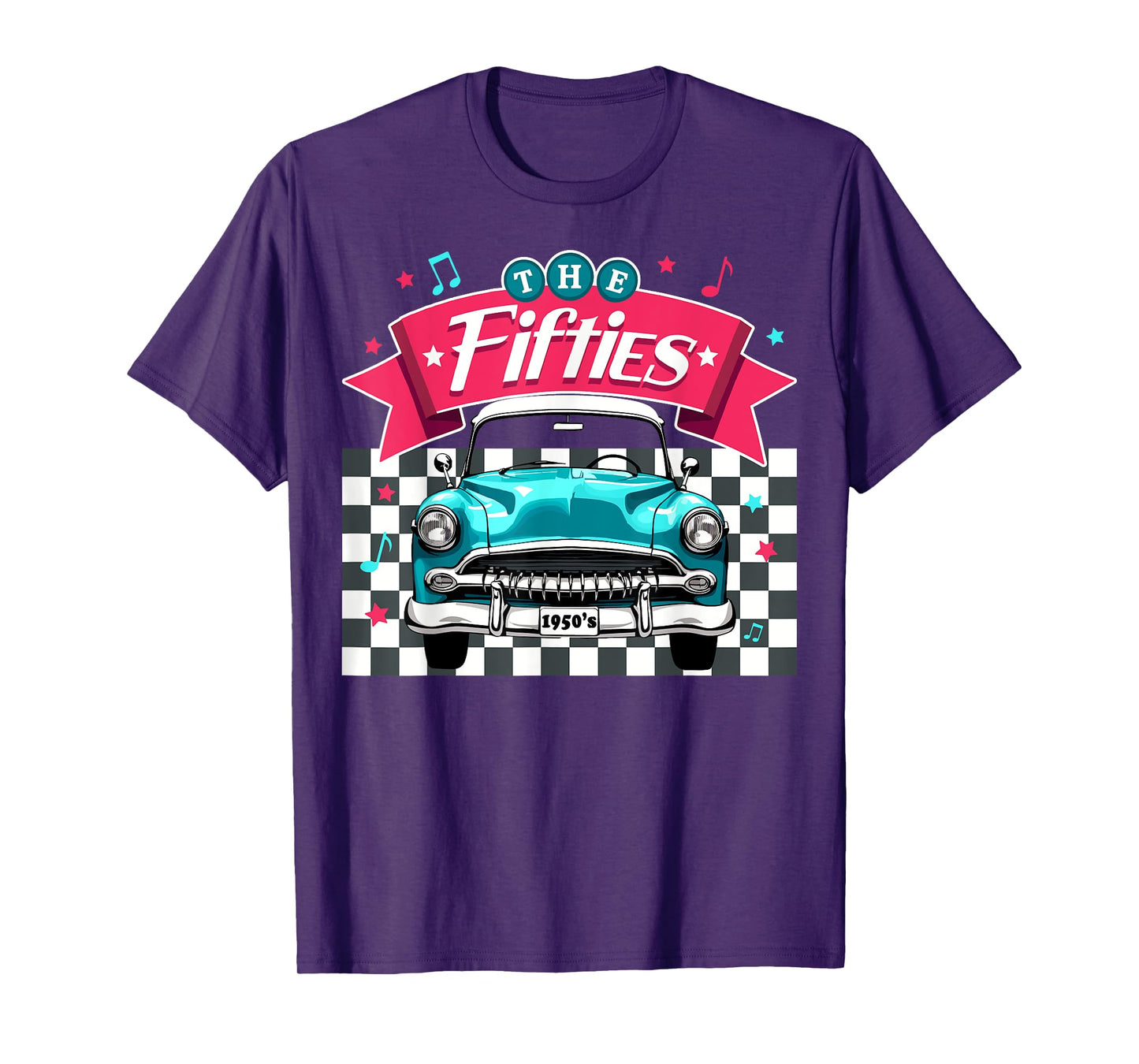 The Fifties 1950s Car Music Checkerboard Rockabilly Sock Hop T-Shirt