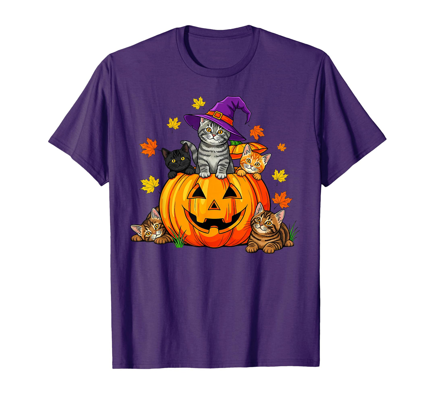 Halloween Cat Pumpkin Spooky Season Men Women Kids Cute T-Shirt