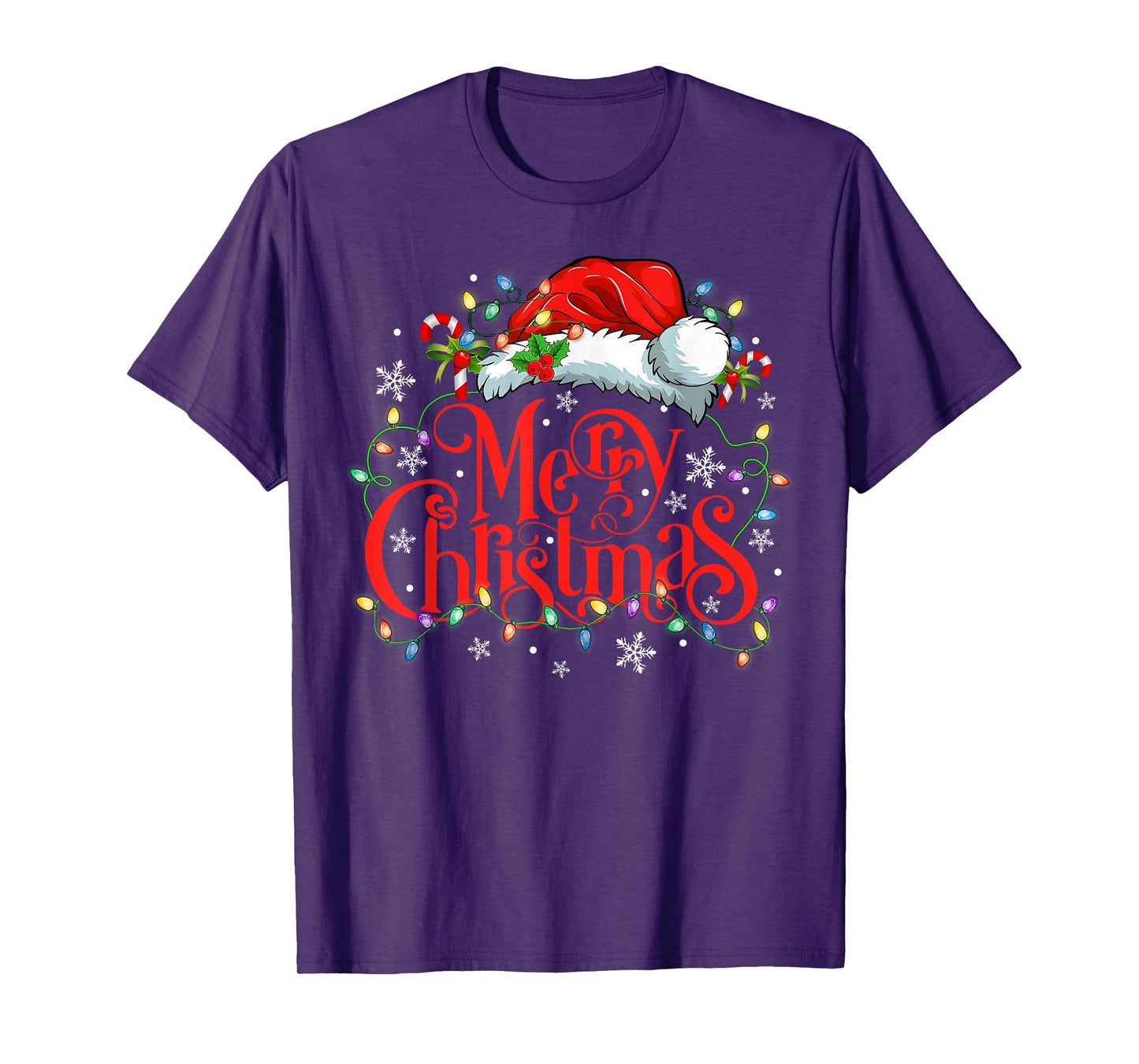 Merry Christmas Xmas Lights Santa Snowflake Holiday Family T-Shirt