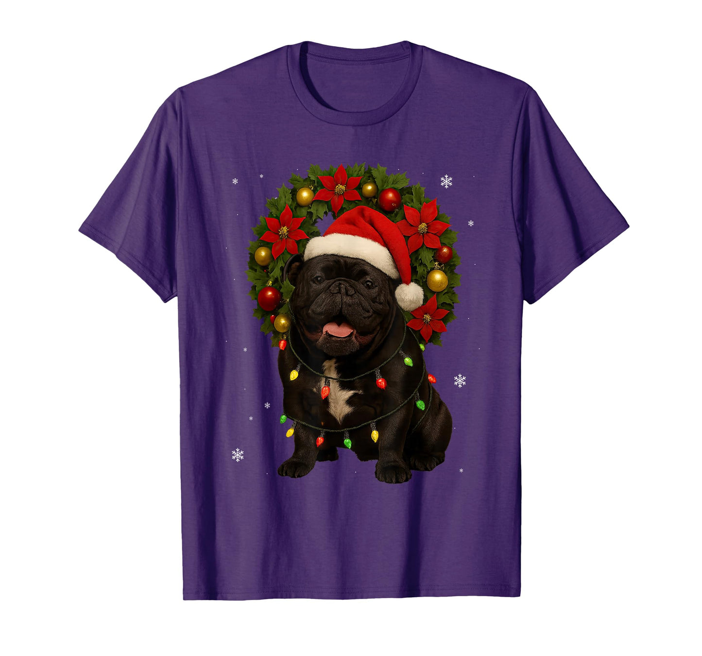 Cute English Bulldog Festive Wreath Christmas Dog T-Shirt