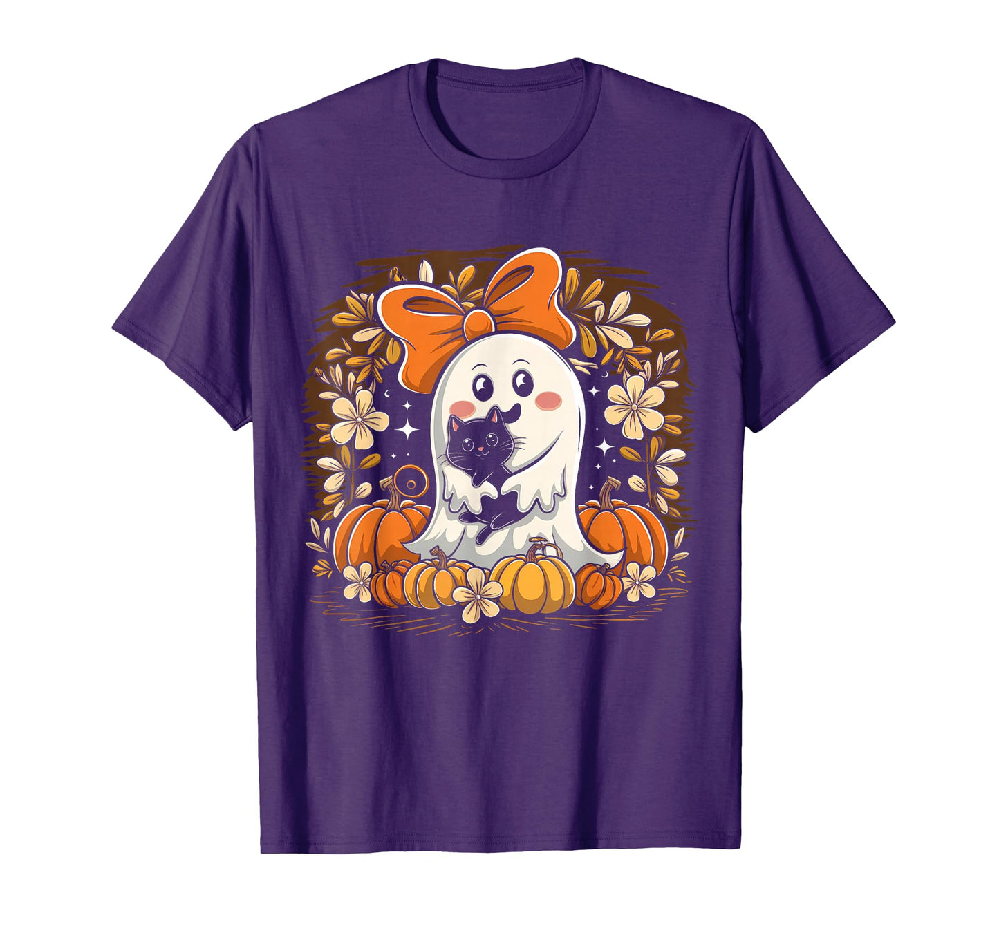 Groovyt Funny Halloween Ghost Holding Black Cat T-Shirt