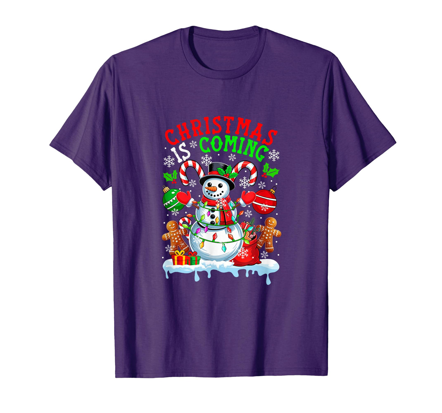 Christmas Coming Funny Snowman Candy Canes Gingerbreads T-Shirt