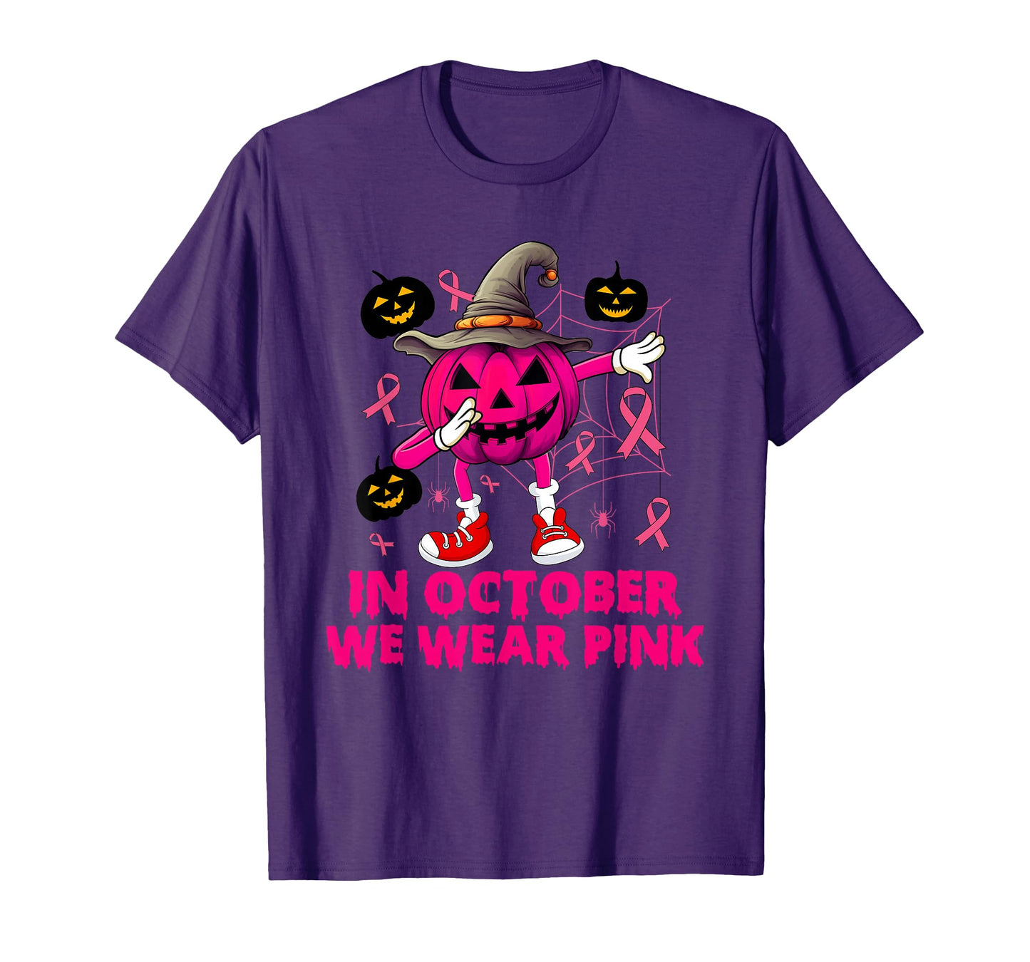 Breast Cancer in October We Wear Pink Pumpkin Halloween T-Shirt