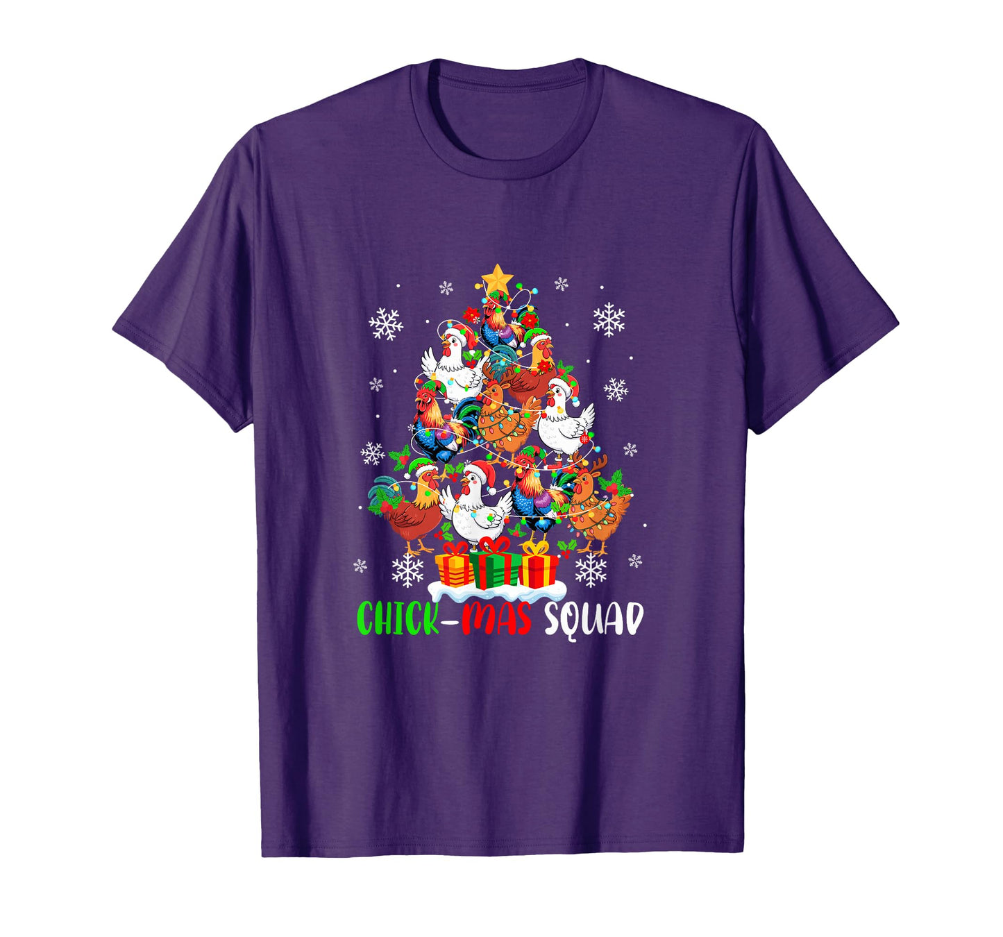 Chick Squad Group Santa Elf Chickens As Xmas Tree Farmer T-Shirt