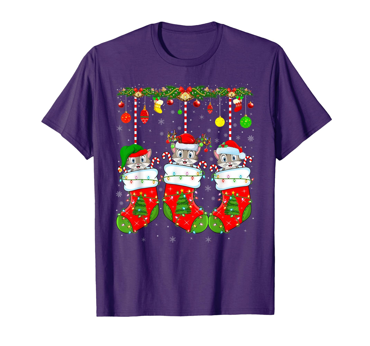Cats in Christmas Socks Funny Pet Animal Cat Christmas T-Shirt