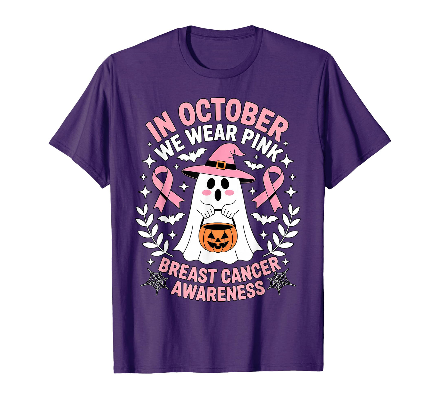 October Ghost Pink Witch Hat Breast Cancer Awareness T-Shirt