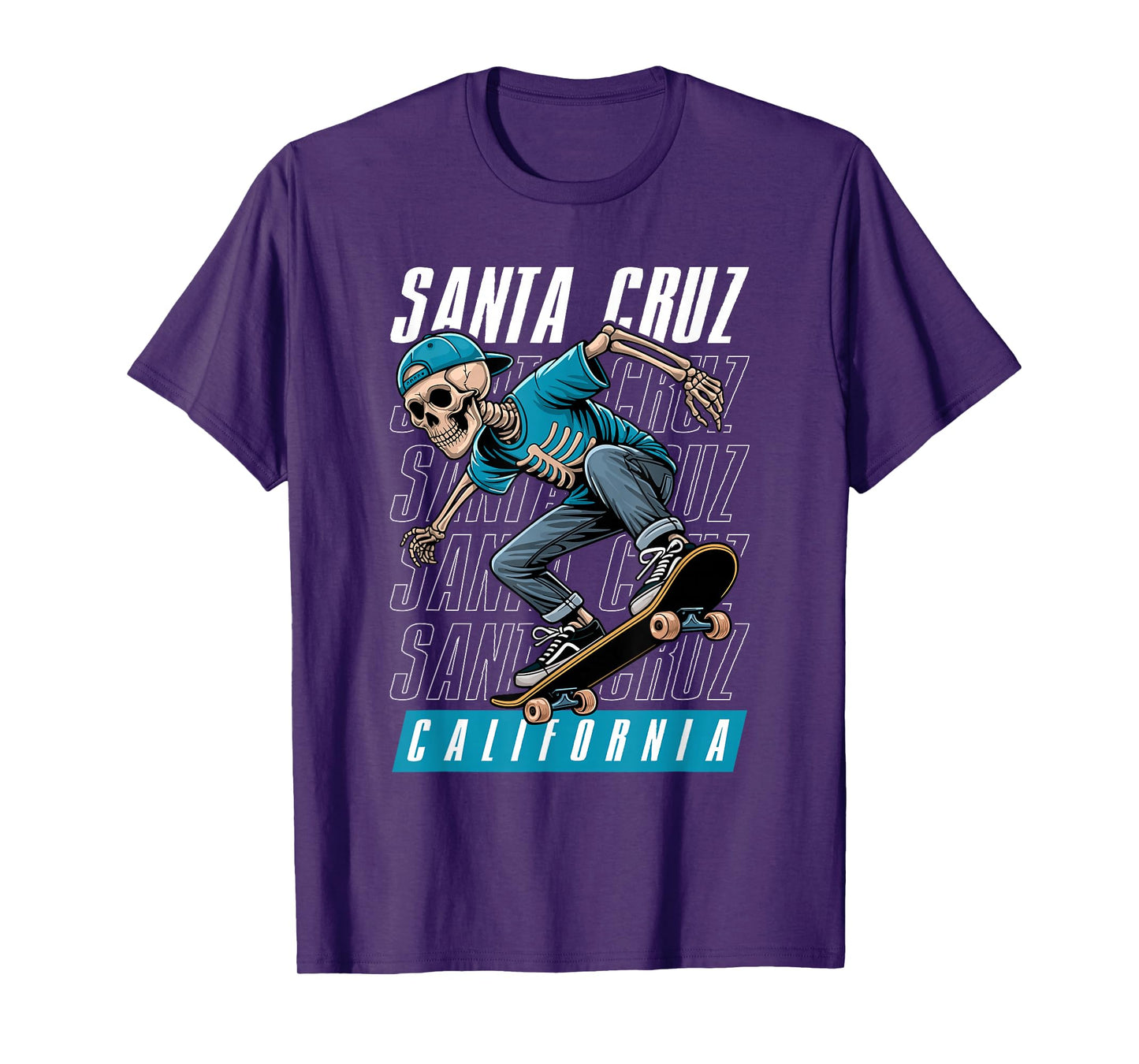 Santa Cruz California Tee, Skeleton in Hat Old School Skater T-Shirt