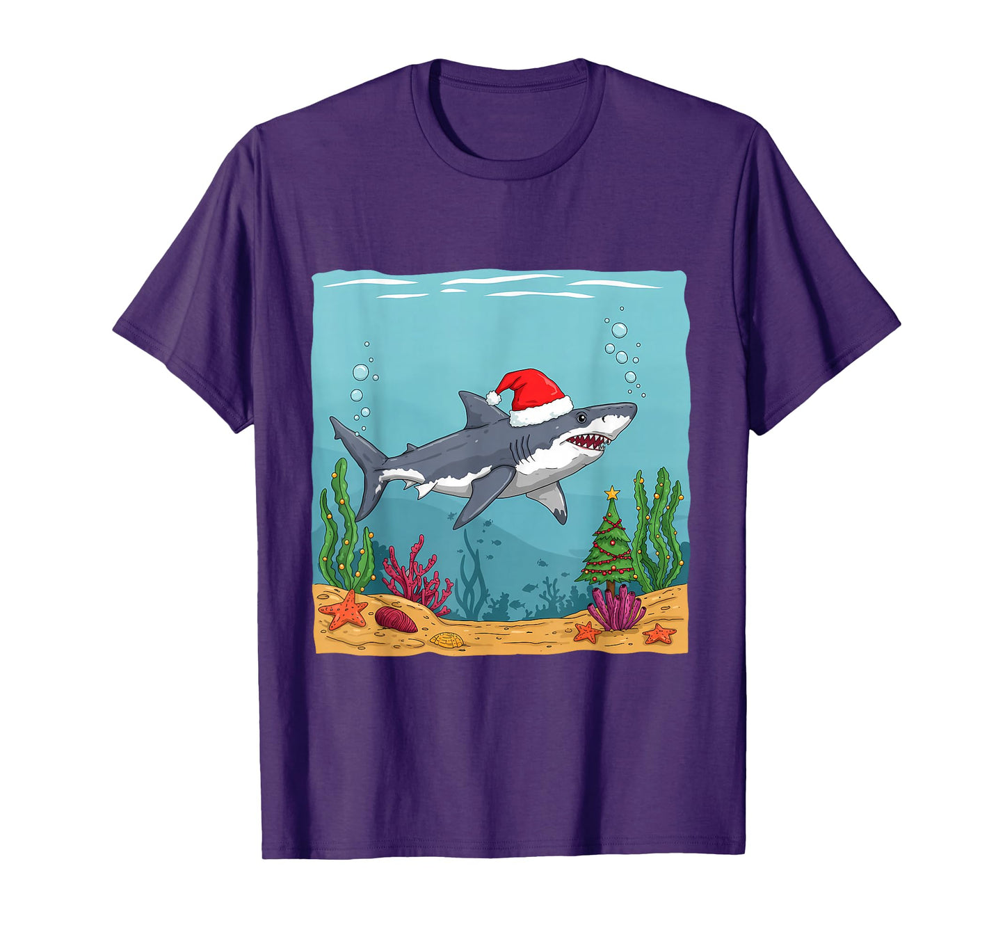 Jolly Santa Shark Undersea Christmas Celebration T-Shirt
