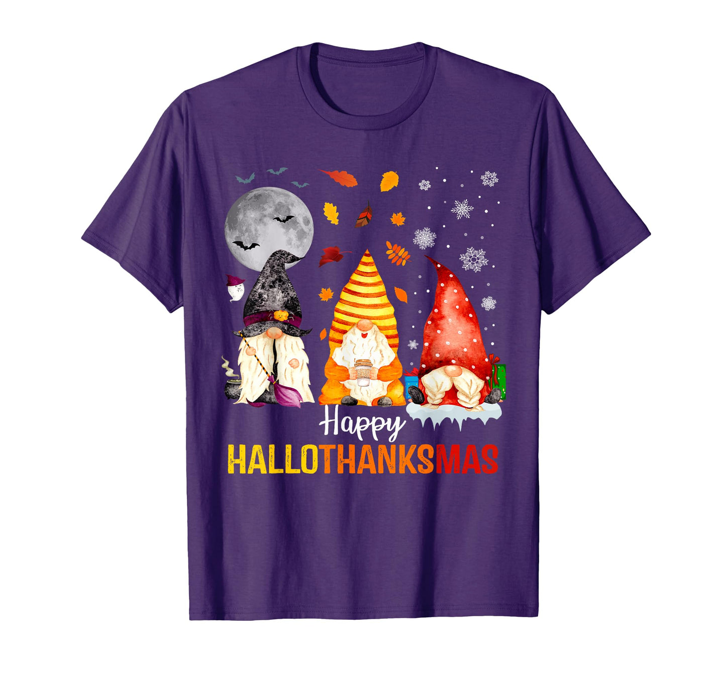 Happy Hallothanksmas Gnomes Lover Funny Halloween Christmas T-Shirt