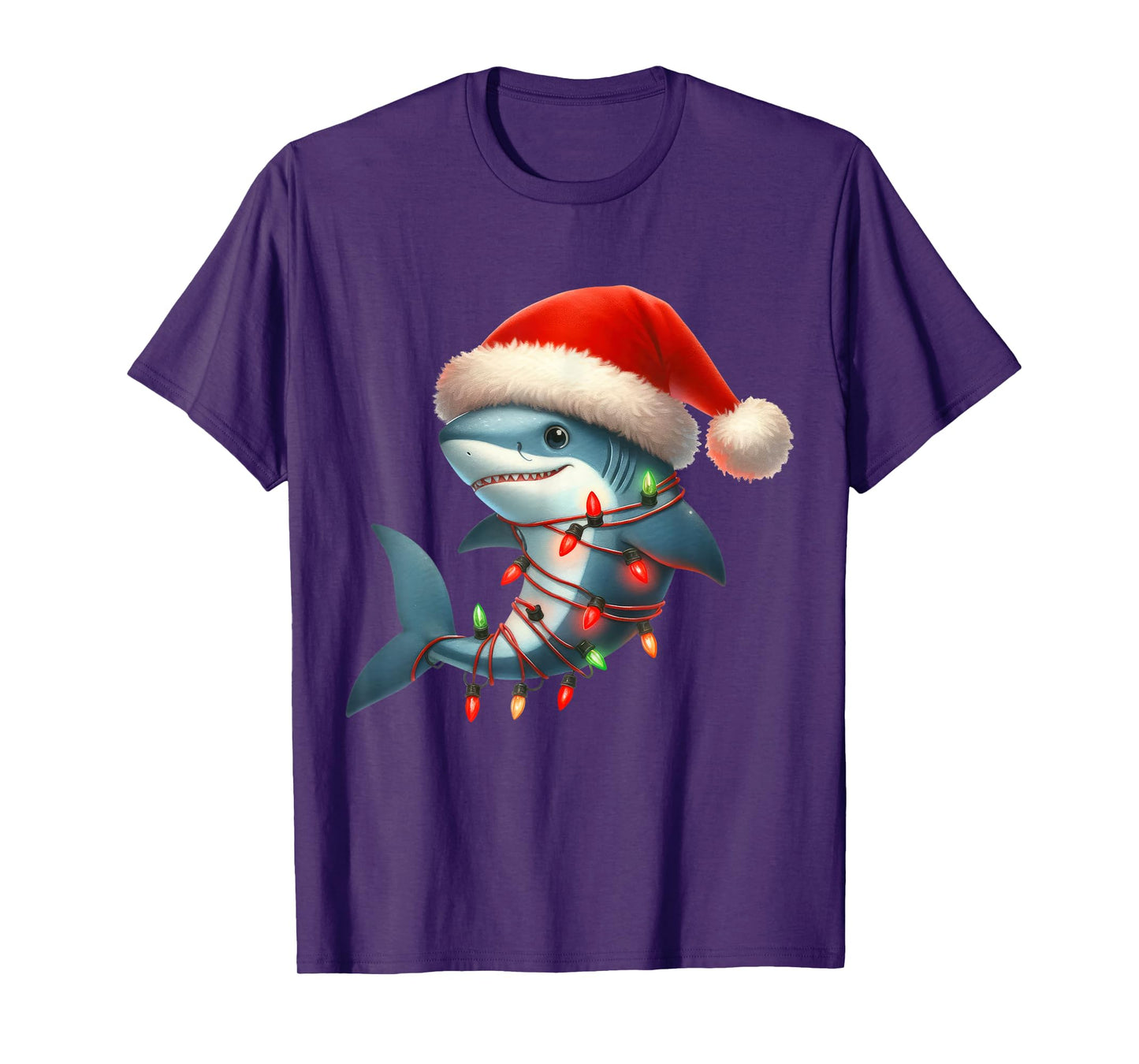 Shark Christmas Lights Funny Santa Hat Merry Xmas T-Shirt